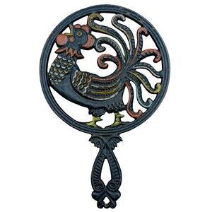 VTG Cast Iron Primitive R. H. Bird Rooster Trivet Hot Pad Country Farmhouse EUC